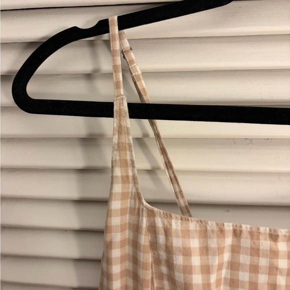 XS Abercrombie Gingham Tan mini linen Dress. Cute and Light - Picture 3 of 7